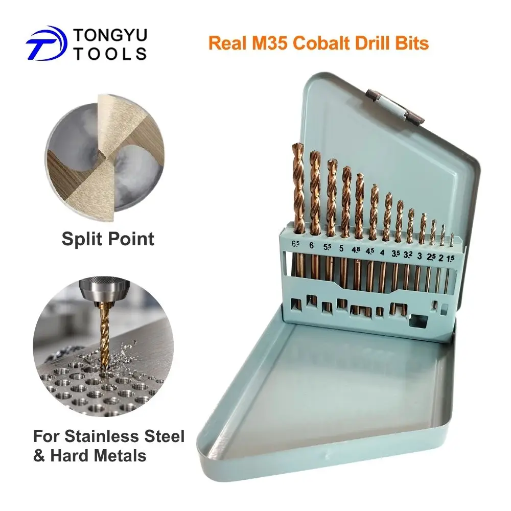 M35 Cobalt Drill Bit Set DIN338 HSS Co5% Twist Bit for Stainless Steel Hard Metal 135° Split Point Round Shank