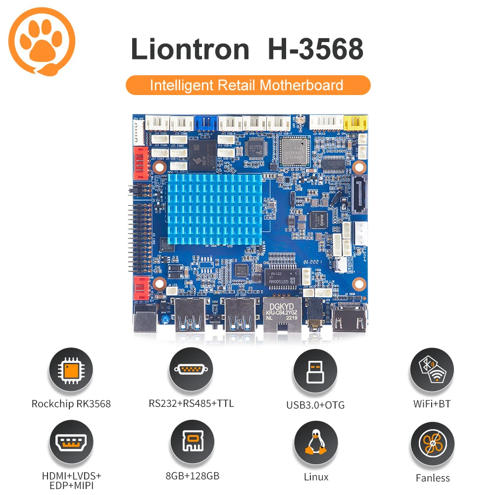 RK3568 H-3568 Liontron Android 11 Mainboard HDMI Input and Output LVDS eDP MIPI Driver PCBA MainBoard Support 4K 1080P Wifi BT