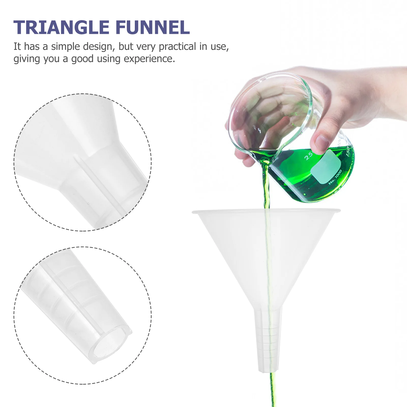 Filtro de llenado de plástico científico para alimentos, triángulo para experimentos, embudo de laboratorio, 5 uds.