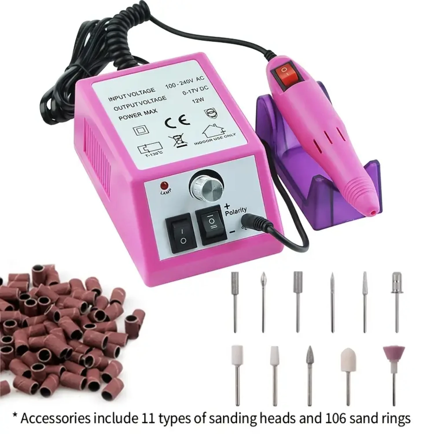 Electric Nail Drill Polisher - 20000 RPM Portable Machine with 11pcs Nail Drill Bits for Manicure Pedicure Set