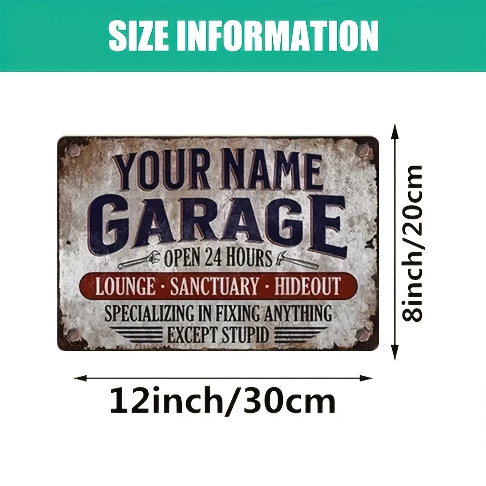 Custom Name Metal Sign Personalized Vintage Garage Wall Plaque Pre‑Drilled Holes Retro Man Cave Home Workshop Wall Decor