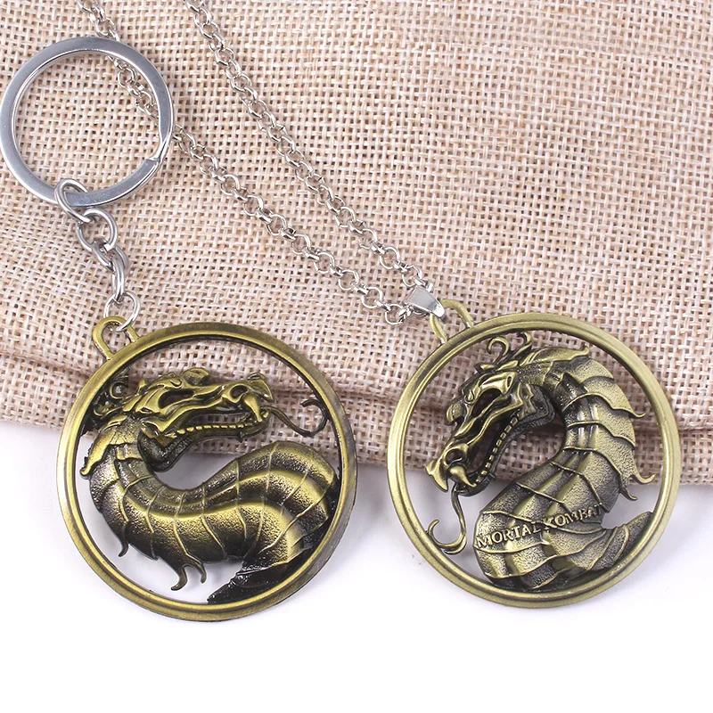 Game Mortal Kombat Keychain Pendant Metal Dragon Logo Keyring Cosplay Props Fans Gift For Men Women Backpack Jewelry Accessories