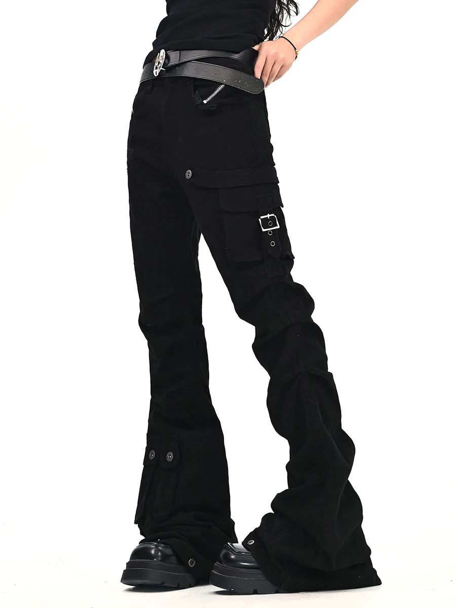 

Джинсы-клеш из денима Trouble-Averse Subculture Multi-ket Workwear для женщин, весна 2026, новые, в американском стиле High Street, прямые штанины