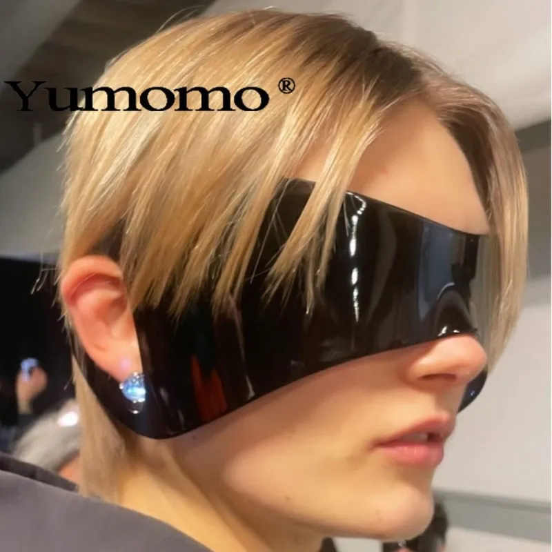 2026 Shield Sunglasses Cyberpunk Exaggerated Large Frame Transparent Ear Hanging Futuristic Tech Sense Street Trendy