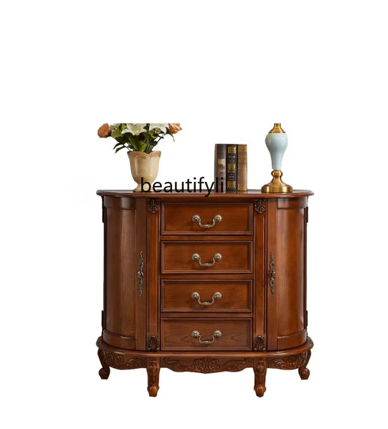 

American Solid Wood Sideboard Hallway Semicircle Hallway Corridor Curio Cabinet Storage Drawer Storage Small Chest of Drawers