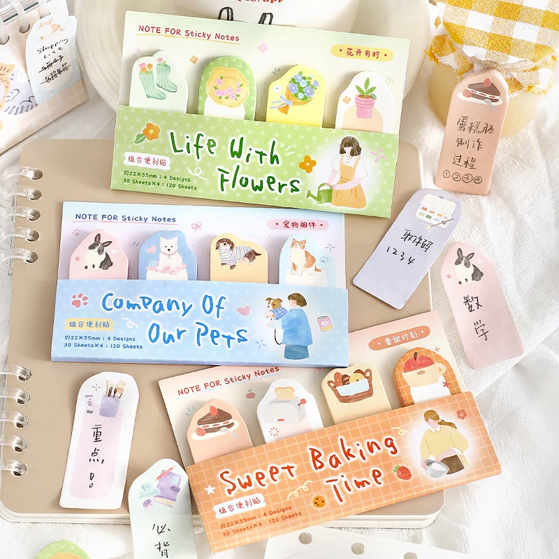 120pcs Long Daily Series Fun and Cute Illustrations Convenience Stickers Student Reading Tags Index Stickers Stationery Supplies
