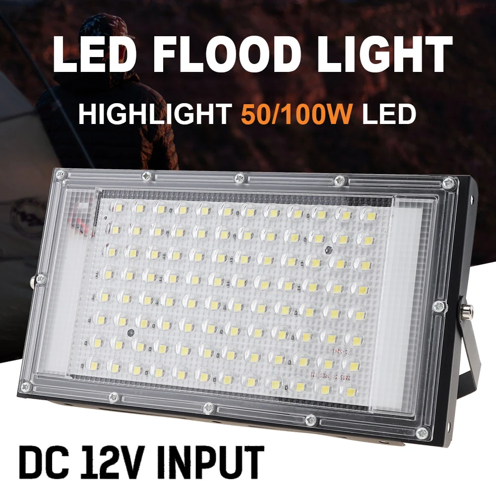 50W / 100W 12V Low Voltage Slim Design Outdoor Waterproof LED Floodlight for Emergency Outdoor Lighting with Electric Clip