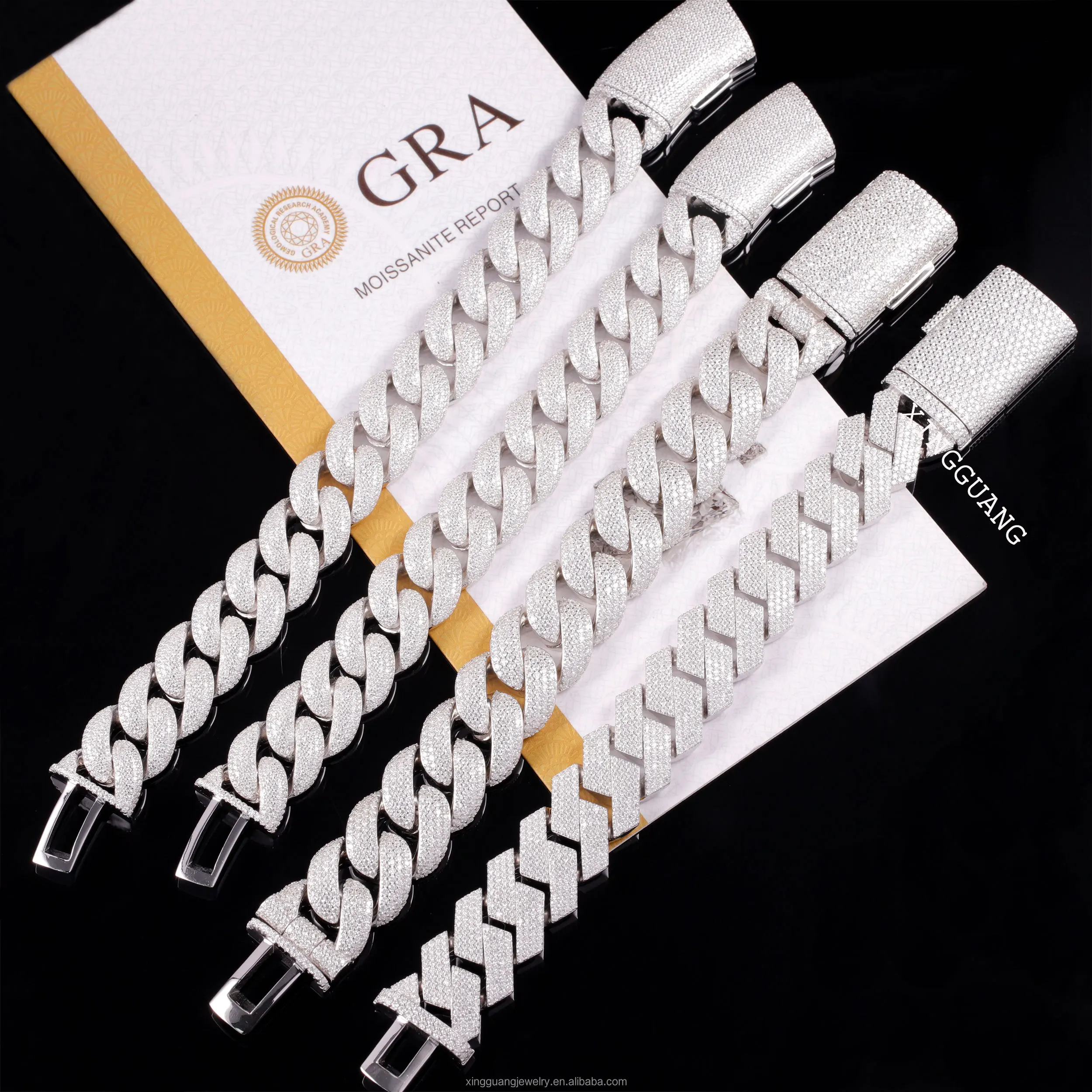 Fine Chain Cuban 20mm Width 2/3/4rows Iced Out VVS Moissanite Diamonds White Gold Plated Solid Silver Hip Hop Bracelet Jewelry..
