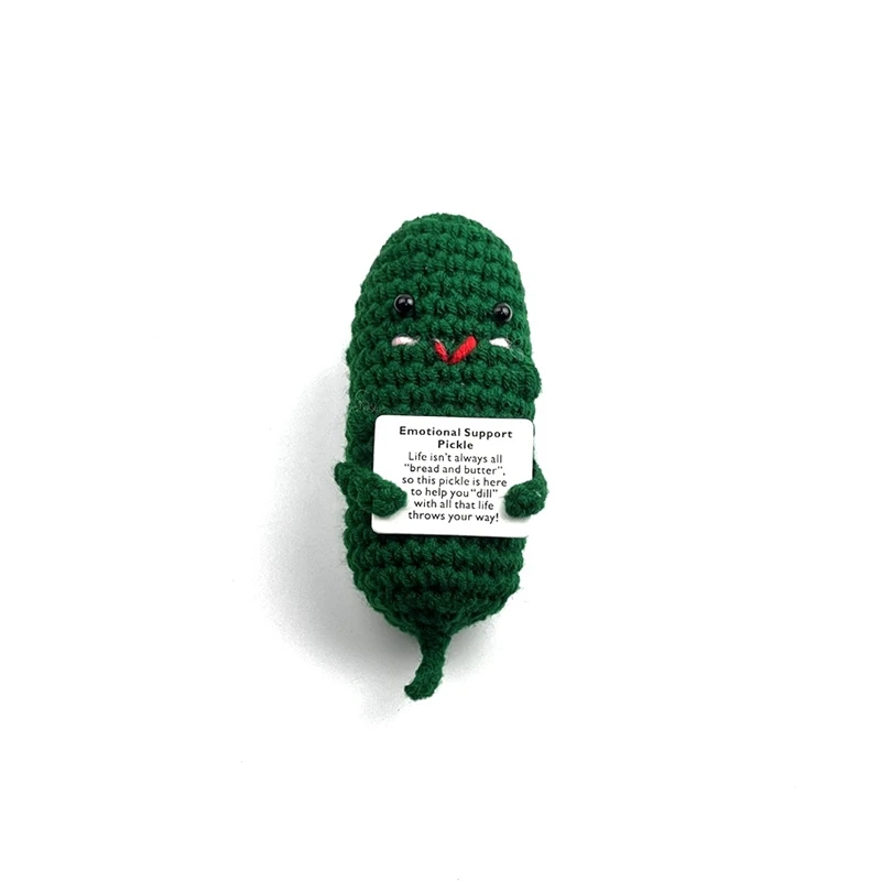 3Pcs Premium Quality Kit Mini Handmade Crocheted Cucumber Dolls Delightful Wool Knitted With Positive Affirmation Card