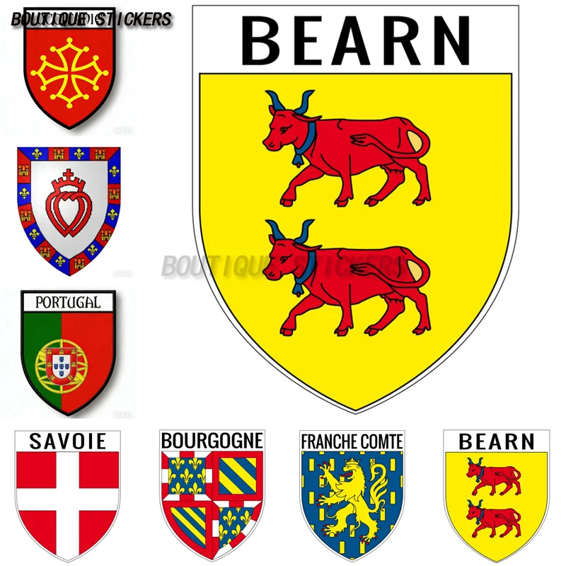 Exquisite French Stickers France Blason Bearn-Bourgogne-Vendee 85 Occitanie Croix-Savoie-Portugais Car Waterproof PVC