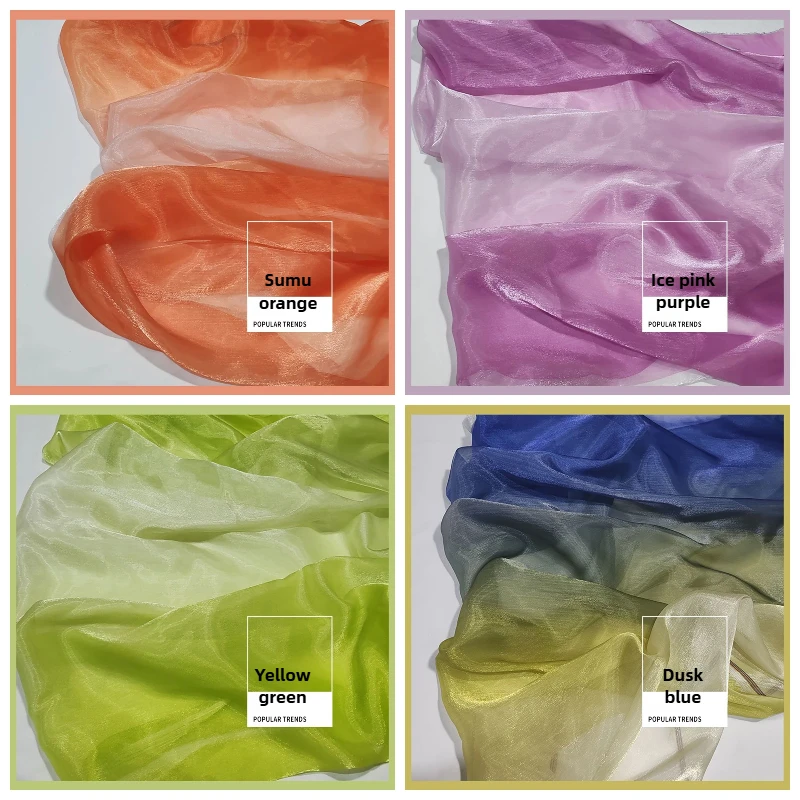 Bilateraler Organza-Stoff mit Farbverlauf, Regenbogen, glänzend am Meter für Hochzeit, Party, Dekoration, DIY-Hanfu-Nähtuch, glatt, grün