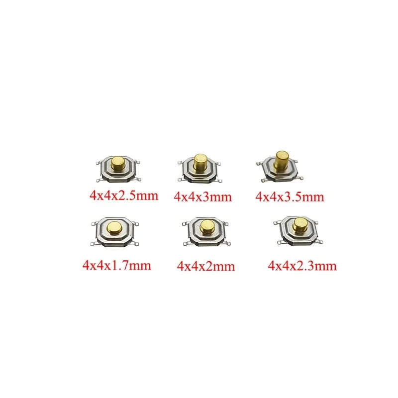 50Pcs 4*4mm SMD Tactile Tact Push Button 4Pin PCB Micro Switch 4x4x1.7/2/2.3/2.5/3/3.5/4.3mm Keys Button