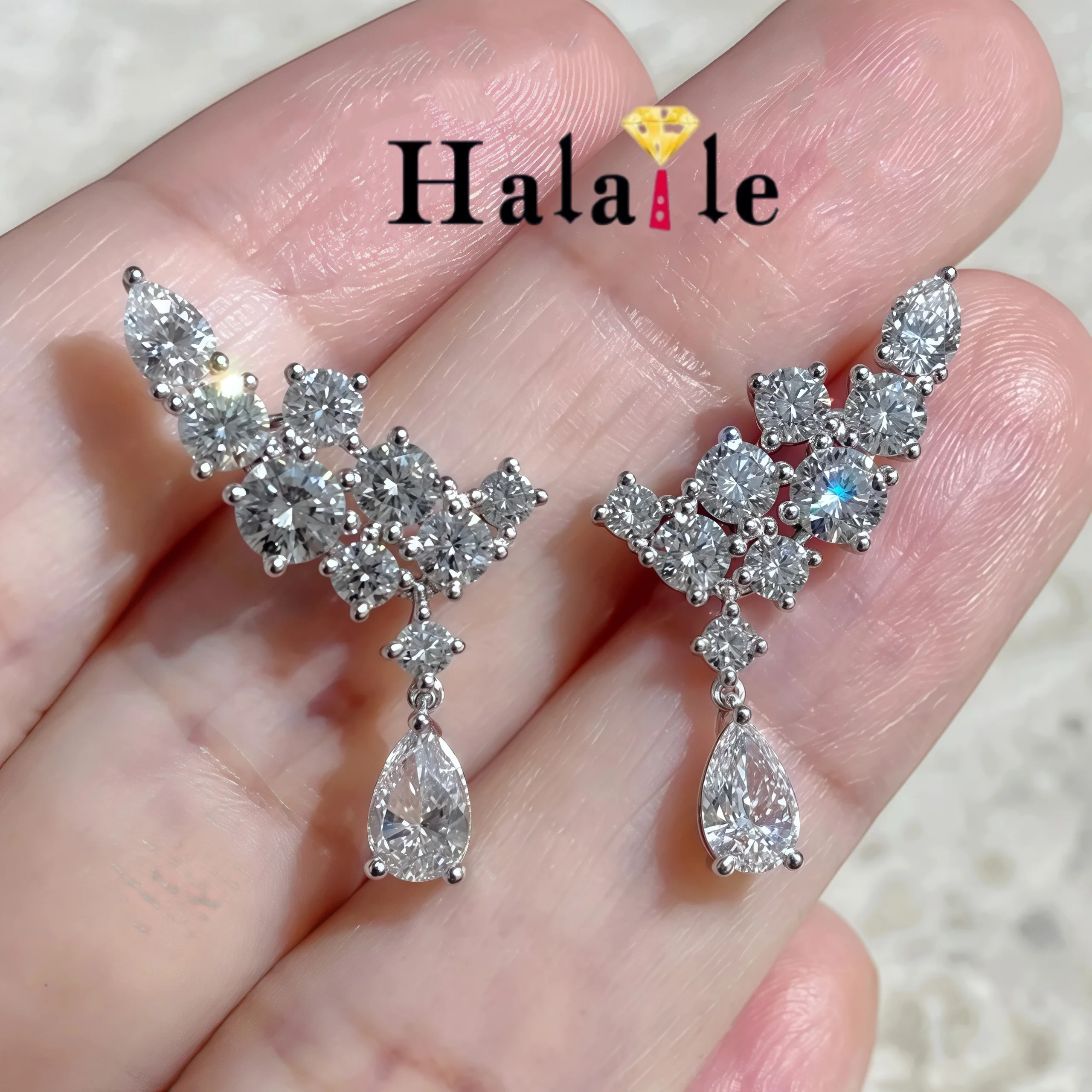 

Halaile 1cttw муассанитовые висячие серьги для женщин S925 стерлингового серебра сверкающие вечерние крылья ювелирные изделия модные