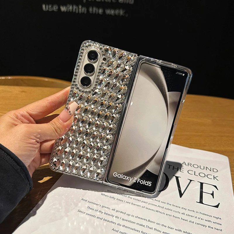 Luxury Bling Full Overlay Cover con strass per Samsung Galaxy Z Fold 6 5 4 3 2 Fashion Water Drop Diamond Hard PC Back Case