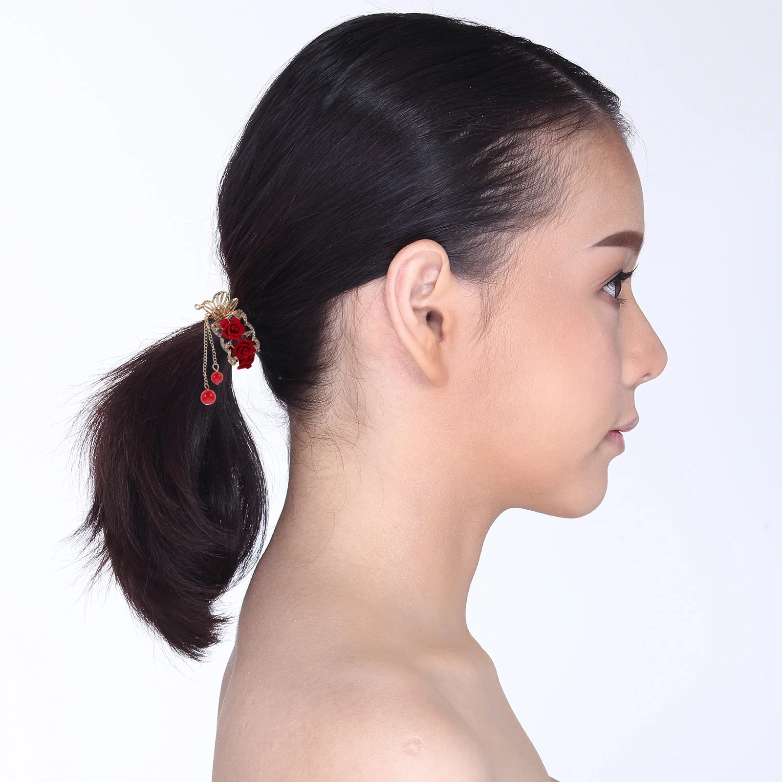 

3pcs Pearl Tassel Hair Claw Clips Women Floral Alloy Ponytail Holder Buckle Nonslip High Ponytail Clip Decorative Barrettes For