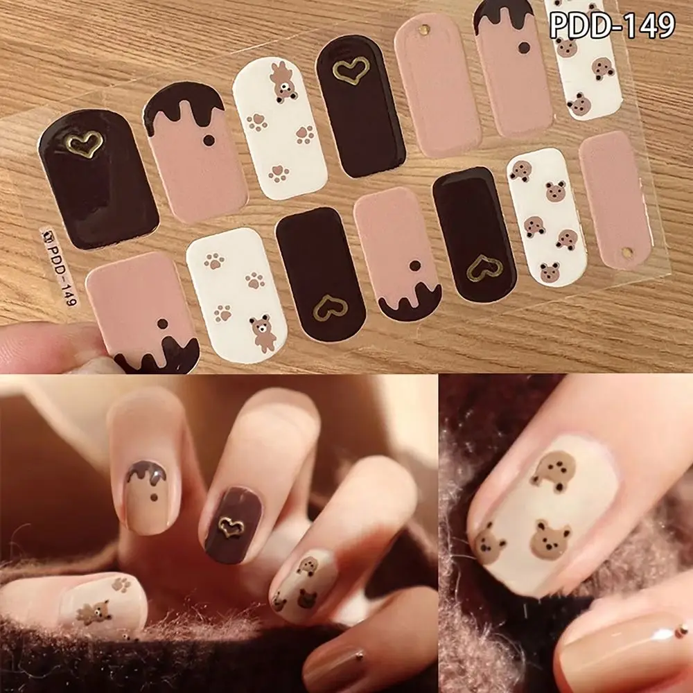 Easy To Removal 14Strips Gel Nail Stickers Floristic Semi Cured Nail Patch Full Cover Gel Nail Polish Strips DIY Nail Art Making