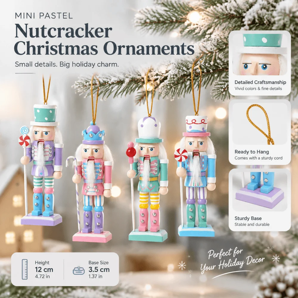 4Pcs Candy Series Nutcracker Puppet Christmas Tree Pendant Wooden Handicraft Soldier Home Desktop Ornament New Year Decoration