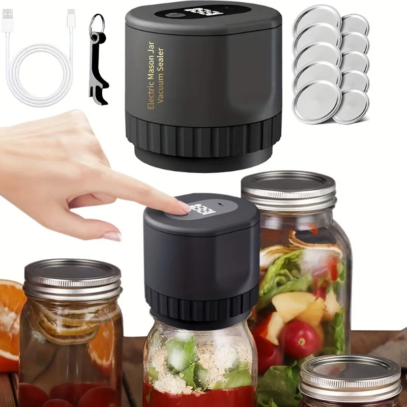 Electric Mason Jar Vacuum Sealer Kit Cordless Automatic Jar Sealer Set for Food Storage and Fermentation with Mason Jar Lids New