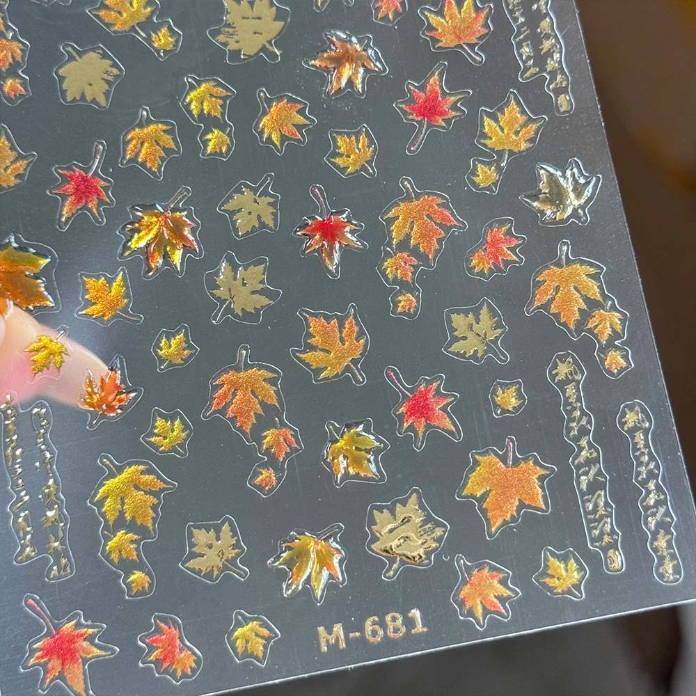 5D foglie autunnali adesivi per unghie lussuoso glitter gelatina autunno foglia d'acero autoadesivo decalcomania per unghie cursore Ringraziamento fai da te Decora