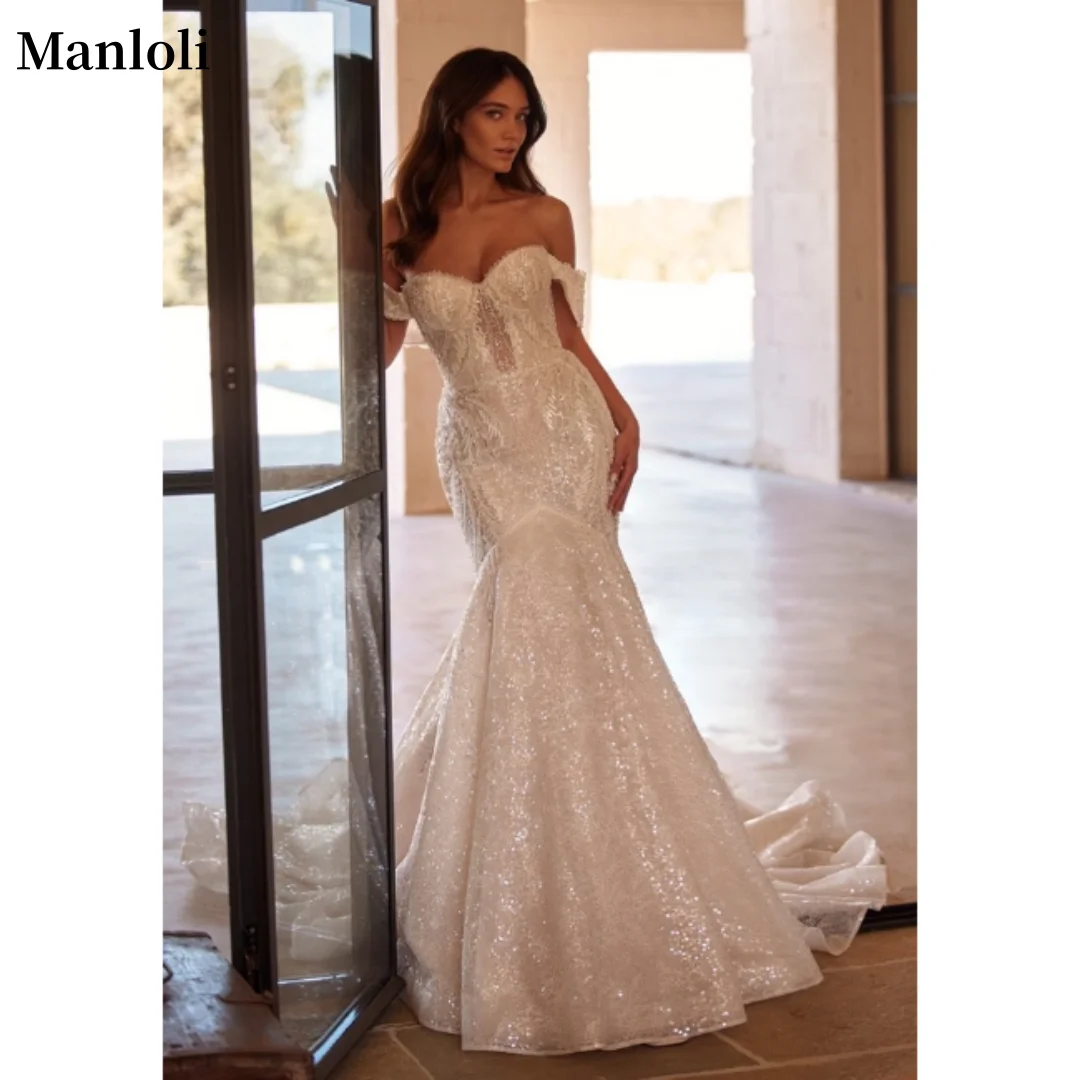

Bohemian Lace Sparkling Mermaid Wedding Dress Elegant Off Shoulder Wedding Dress Suitable for Bridal Formal Wedding Dress