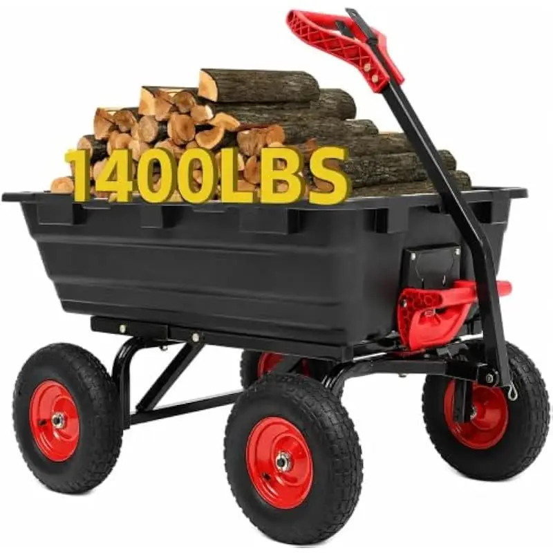 Autodaya 1400lb All-Terrain Utility Cart with Pneumatic Tires, Adjustable Ergonomic Handle, Stainless Steel Frame, Quick-Dump Me