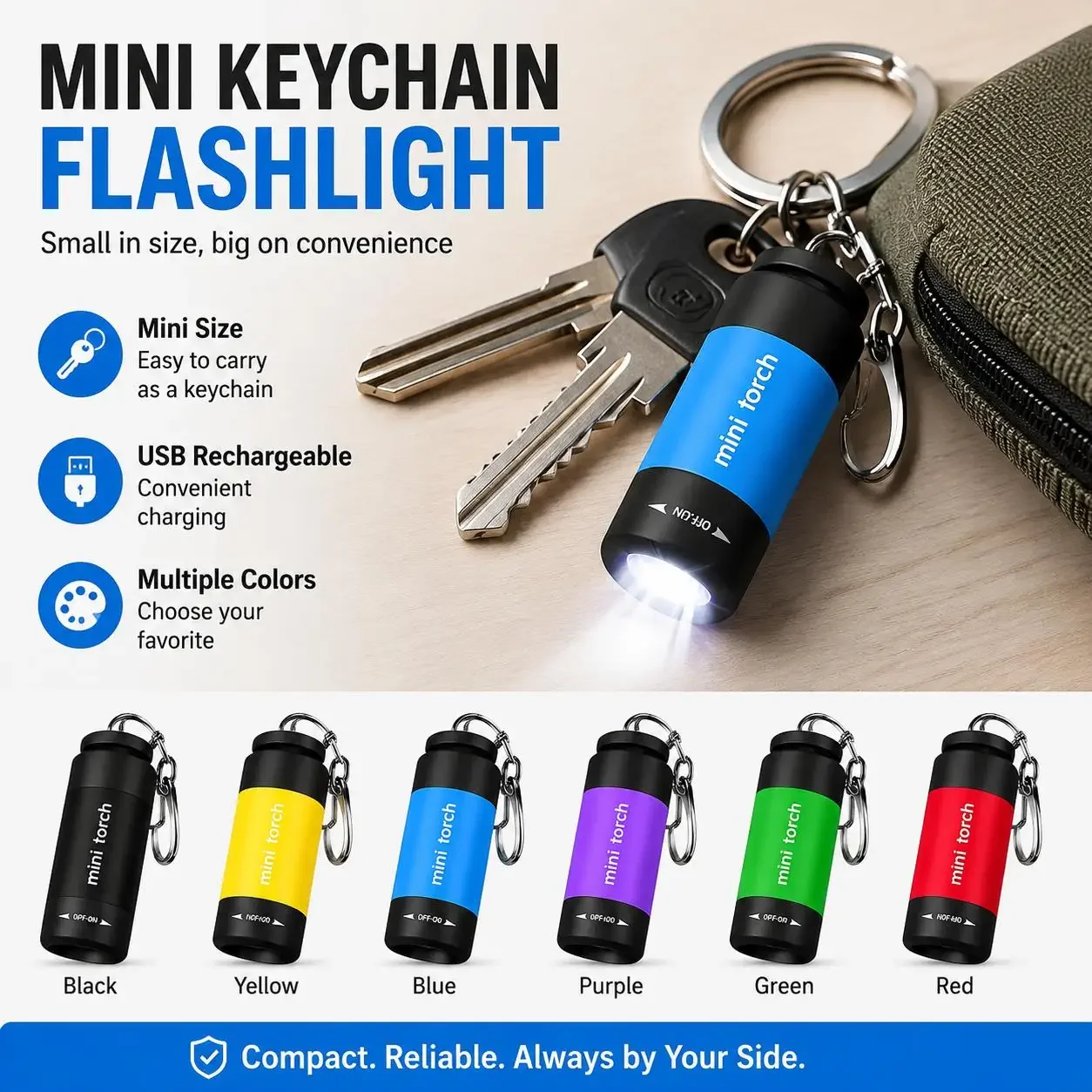 Mini Keychain USB Rechargeable LED Flashlight Ultra Bright Pocket Torch Waterproof Portable Lighting for Outdoor Camping Hiking Emergency Night Walking Handheld Tool Ideal for Everyday Carry High Lumen Output with Multiple Lighting Modes Durable