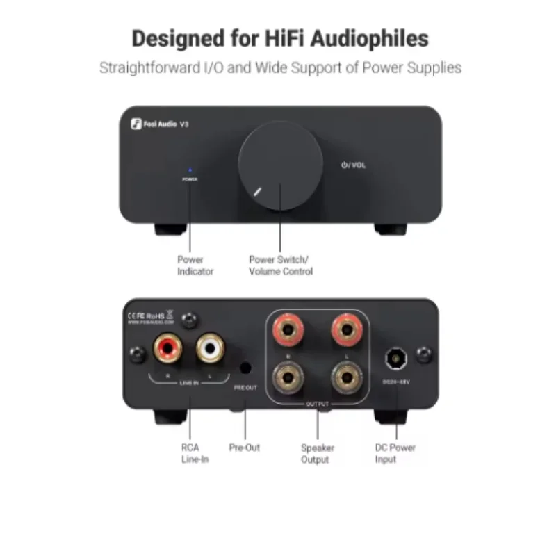 Fosi Audio V3 Stereo Power Amplifier 300W X2 TPA3255 Class  Mini Speaker Amp 2 Channel Audio Amplifier for Passive Bookshelf