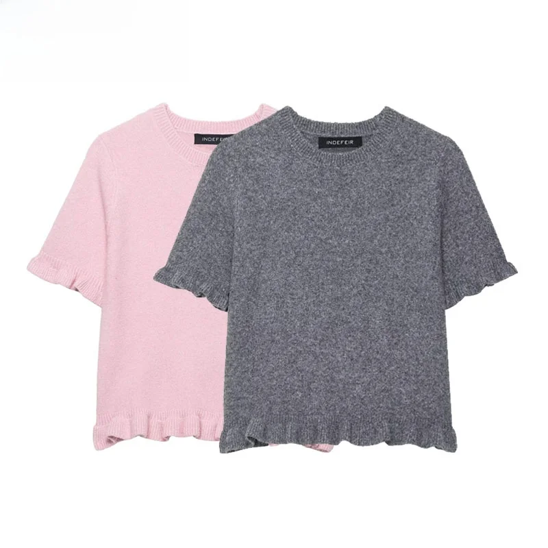 

Faionable ort Sve Knitted Sweater Women's Slim Fit Layered Decoration Polyester Fiber round Ne Top for Young Girls