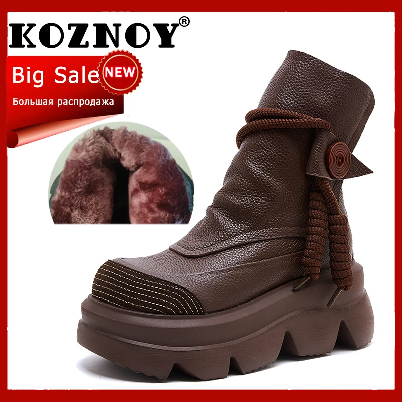 Koznoy 8cm 2025 British Natural PUNK Women Autumn Spring Fashion Flats Boots Cow Genuine Leather Ladies Ankle Booties Shoes