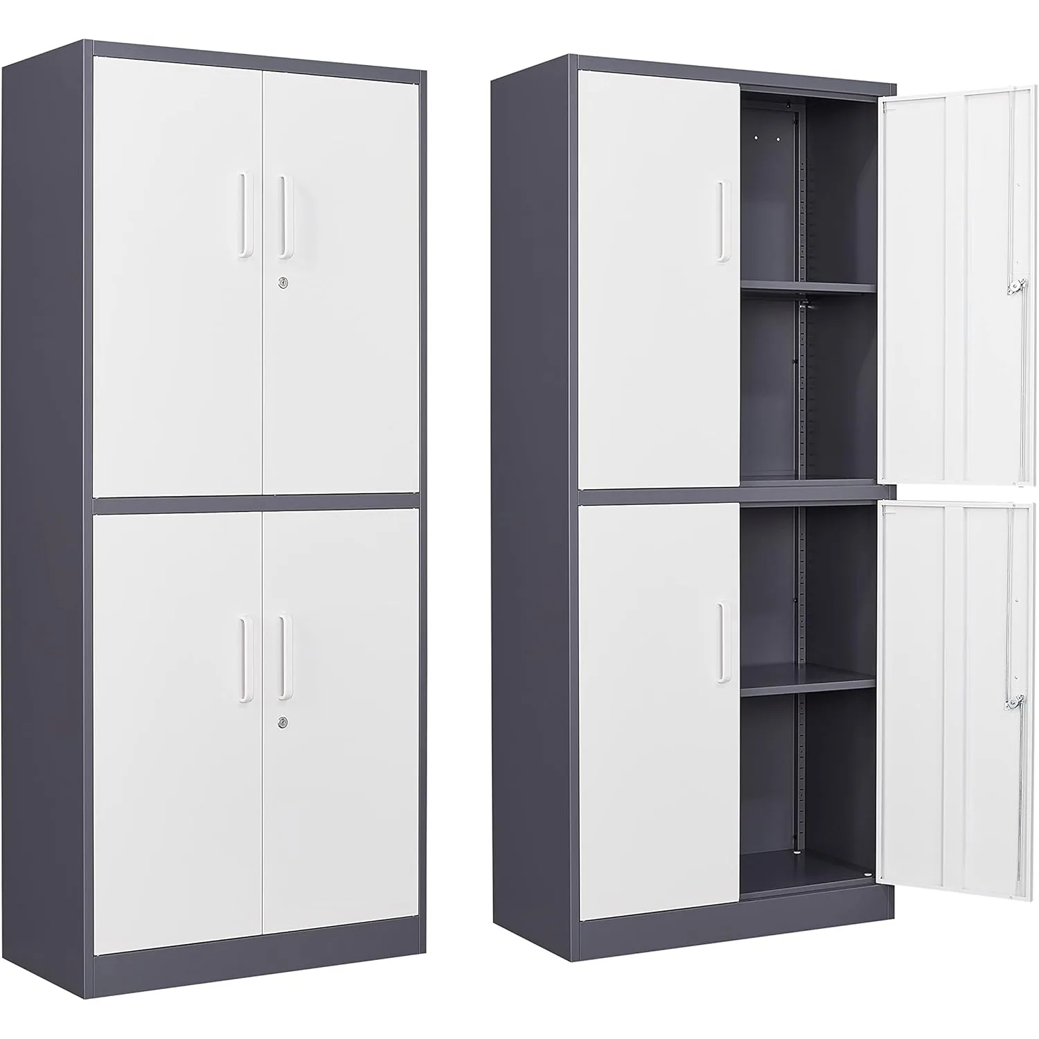 

Metal Storage Locking Cabinet with 4Doors &2Adjustable Shelves,71"Lockable Garage Tall Steel Cabinet,for Home Office(Gray White)