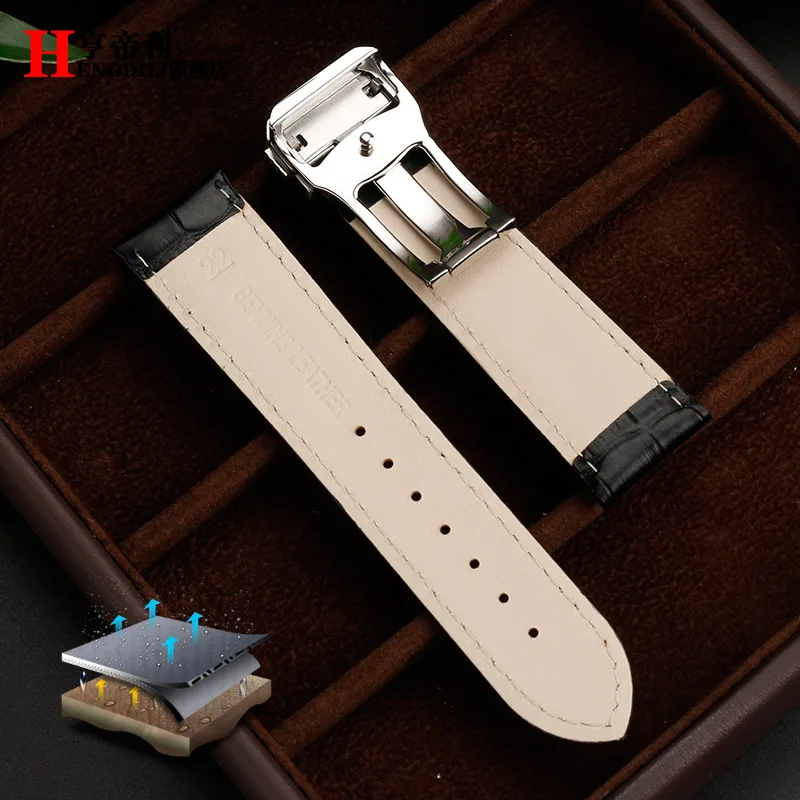 For Hamilton Khaki jazz Watch H32755851 cowhide Watch Strap Genuine Leather Ostrich skin WatchBand Folding Clasp men\'s Bracelet