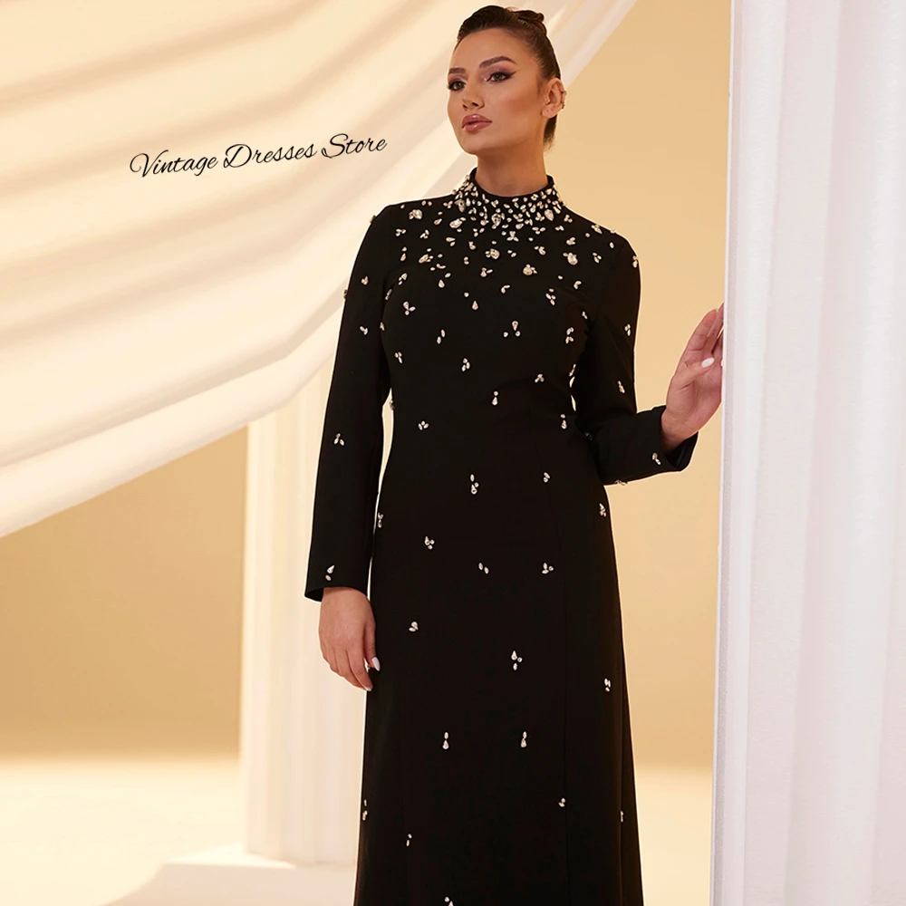 Simple Jersey Evening Dress Temperament Long Sleeves A-Line Prom Dresses Customized Sparkly Crystal Special Occasion Gowns image 6
