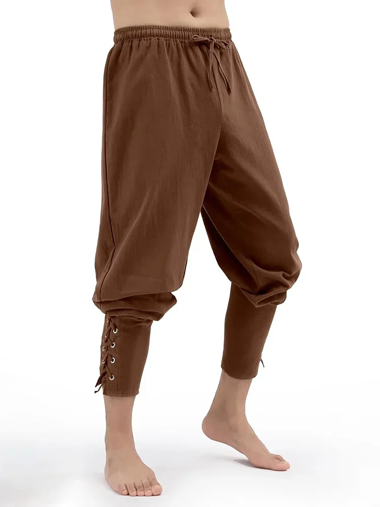Herren Frühling Sommer Vintage Mittelalterliche Wikinger Baumwoll-Leinen-Hosen Halloween Mode Vintage Herrenhosen – Detail 3
