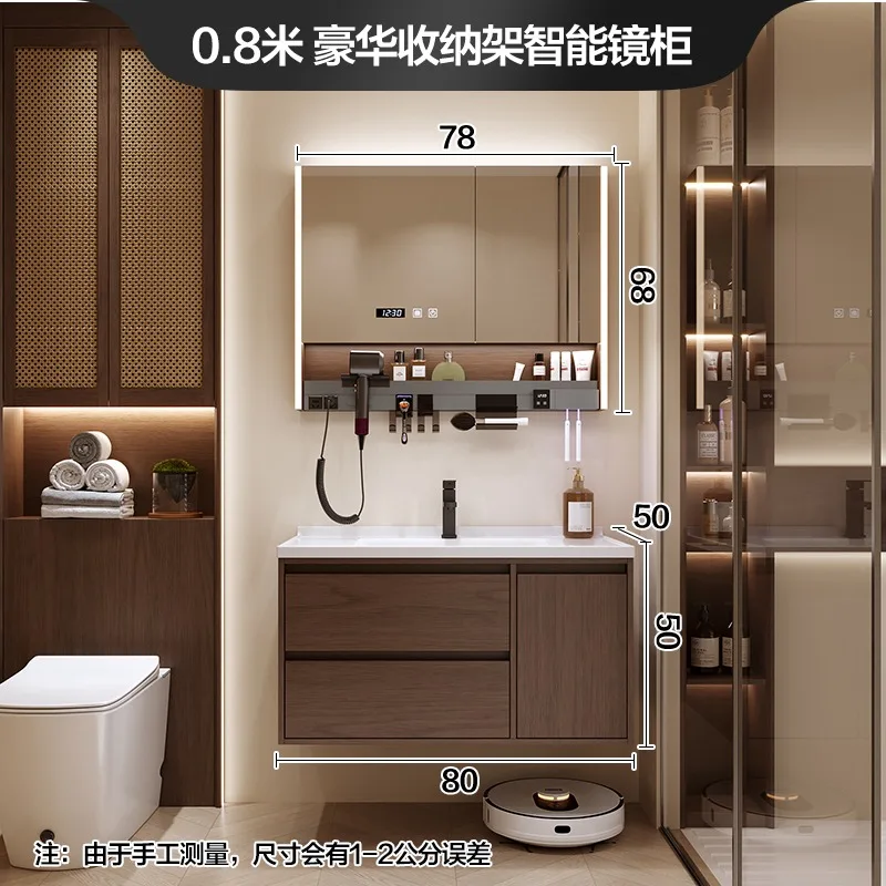 Medieval walnut color bathroom cabinet mirror ceramic integrated basin toilet toilet hand wash washbasin washtop