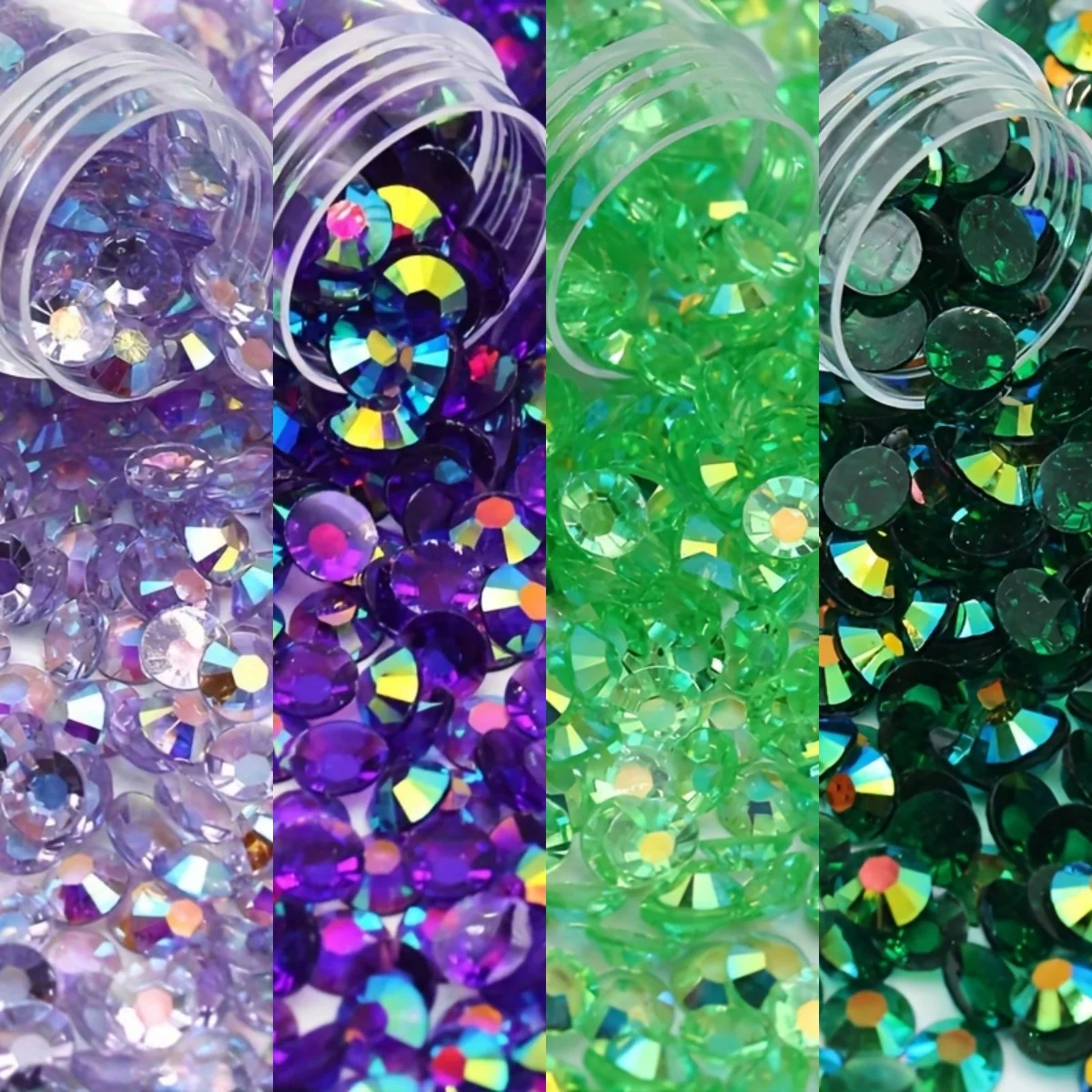 Resin Transparent Rhinestones Lt.Purple Dark.Purple Peridot Emerald AB 2-6mm Non Hotfix Flatback For Nail Art Garment Decoration