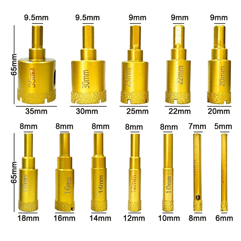 

12pc Brazing Hole Opener Granite Marble Multi-purpose Core Drilling Bit Vitrified Brick Ceramic Stone Glass Marble Reaming Bit