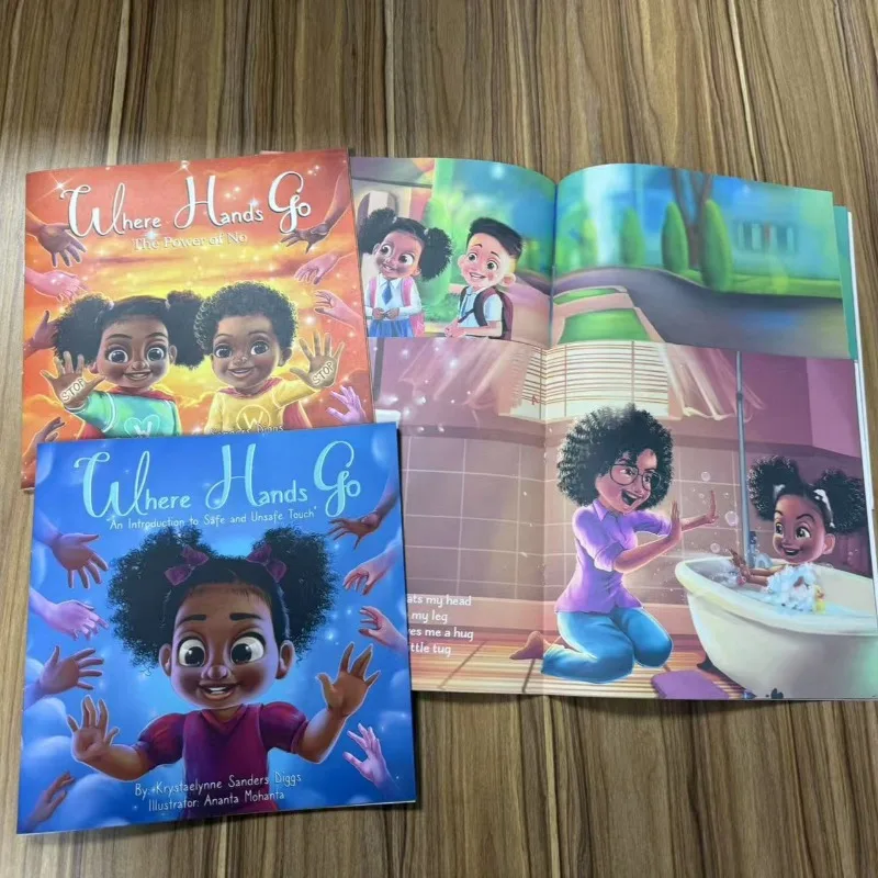 4 books in 1 set Children's English books Body safety set where hands go Color baby education books