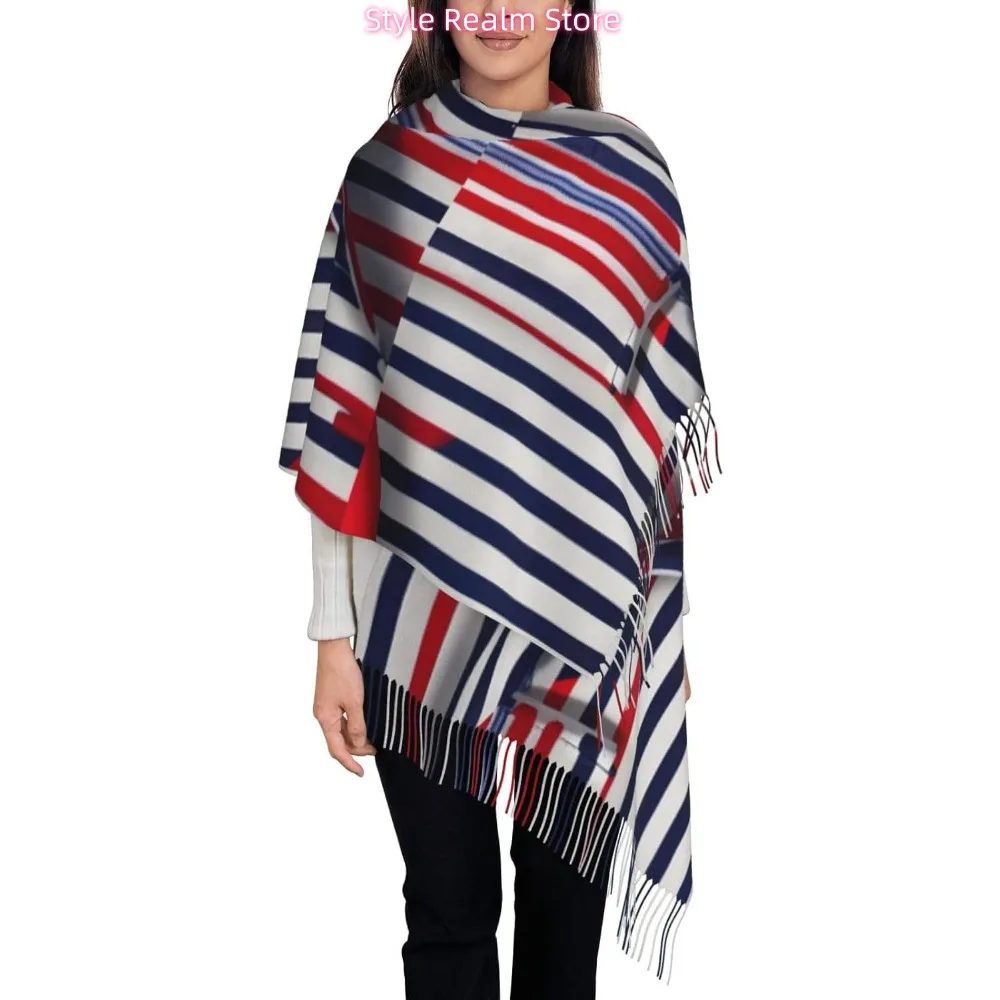 

Красный, синий, белый, серый полосатый принт, женский модный зимний шарф, мягкие длинные стильные теплые шаль, шарфы, накидки
