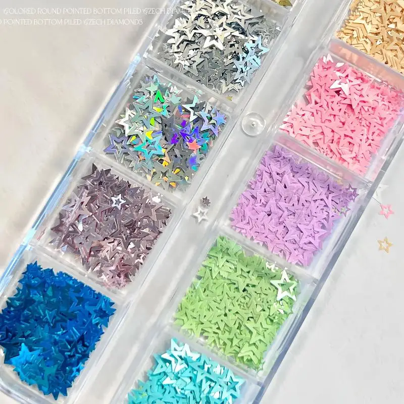 1 Set DIY-Maniküre-Zubehör, gemischte Farben, Stern-Nagelglitzer, laserholografische Pailletten, ungiftig, für Kinder und Erwachsene – Detail 5