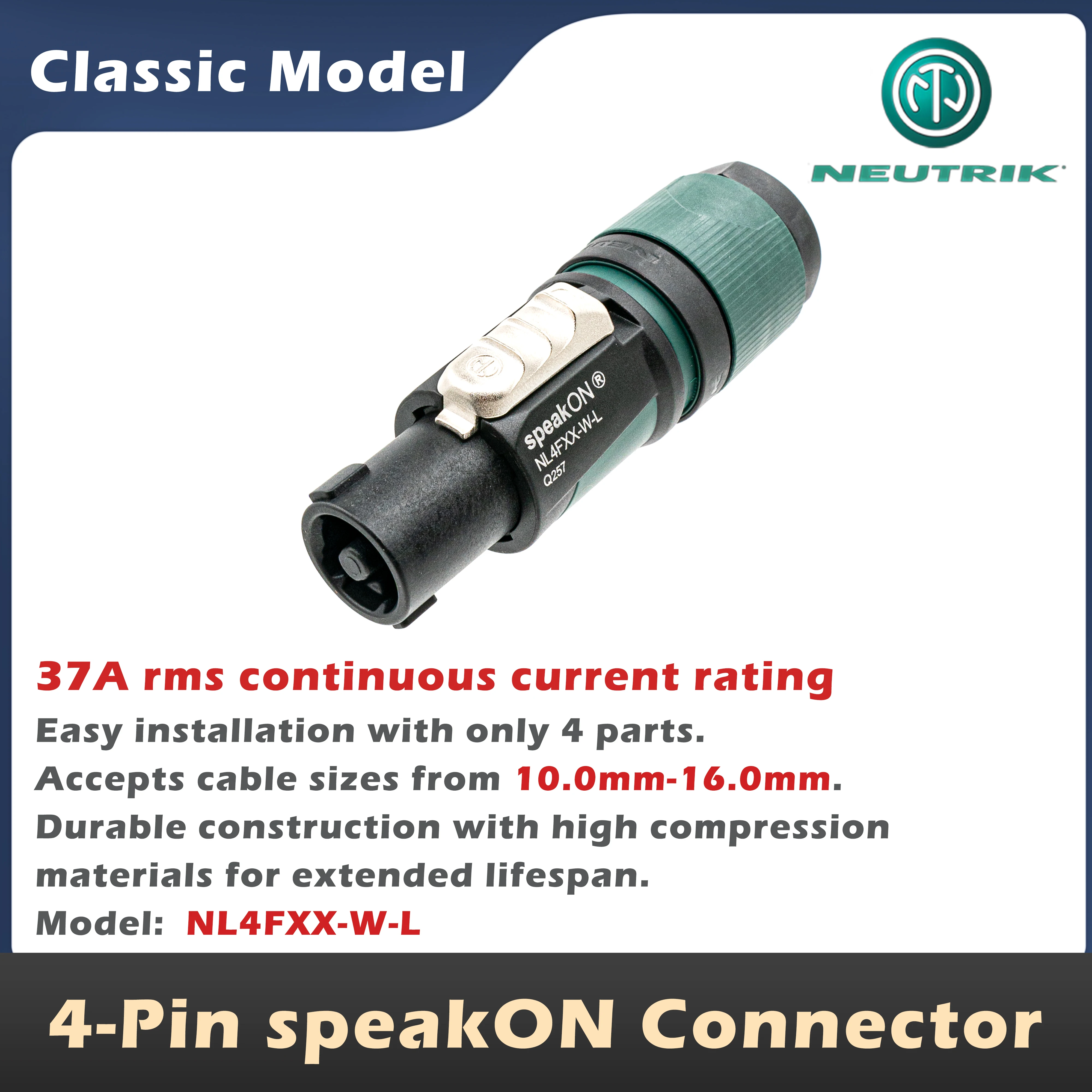 Neutrik NL4FXX-W-S Nieuwe Professionele 4-Pins Luidsprekerconnector, Outdoor Audio Speakon Connector Met Grote Kabeluitgang NL4FXX-W-L