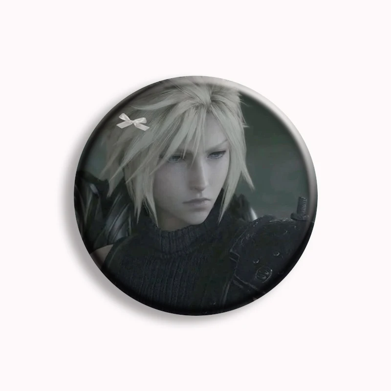 Cloud Strife Final fantasy 7 Soft Button Pin Final Fantasy Vii Remake Brooch Pink Bow Cloud Badge Backpack Decor Friends Gifts