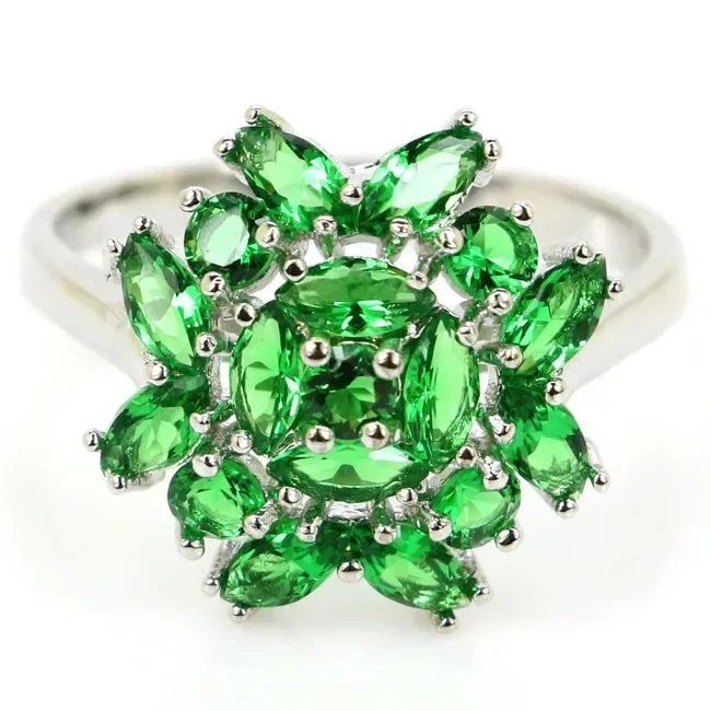 Кольца из искусственного серебра 925, кольца в форме цветка, зеленый изумруд, швейцарский синий топаз, танзанит, золотой цитрин, перидот