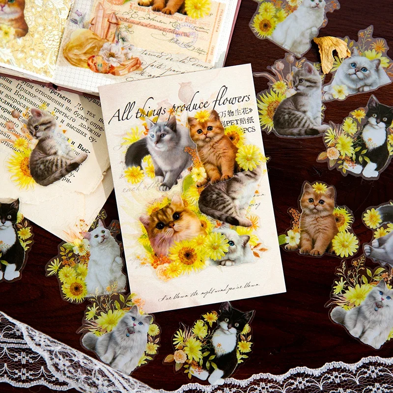 30 pieces Scrapbooking sticker  pet stickers lace windowsill border cat handbook decorative material Dairy Sticker 6 models