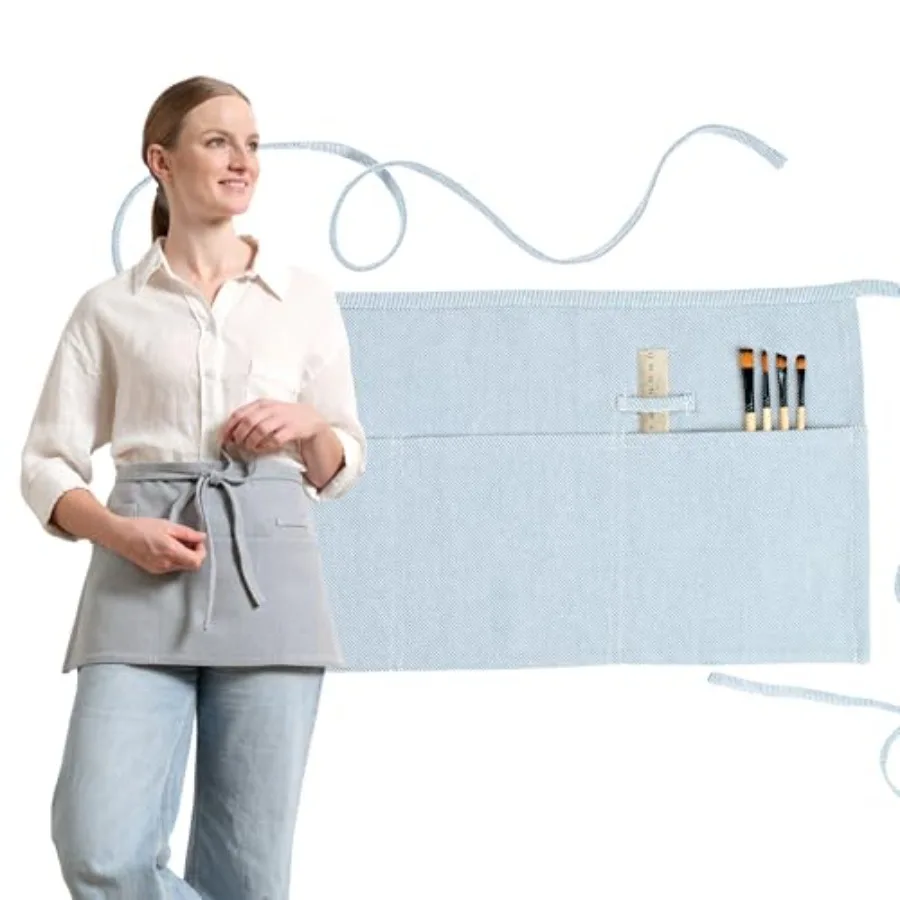 

Waist An Cotton Fabric Washable and Breathable Waitress and Server Half Ans for Women with Pockets and Long Waist Straps Cookin