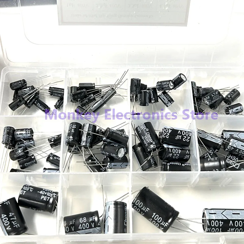 78pcs Electrolytic Capacitors DIP High Voltage 400V Set 11value (1uF - 100uF) 400V 100UF 68UF 46UF 33UF 22UF 10UF 6.8UF 4.7UF 3.