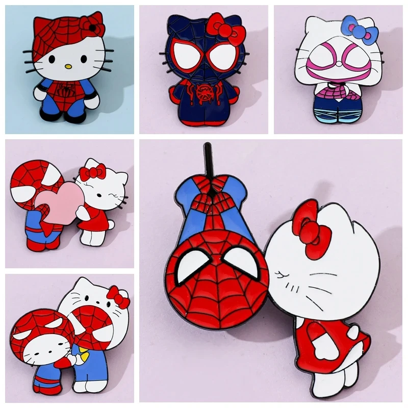 

Hello Kitty Spider-Man brooch Marvel Anime Cartoon Character Cute Enamel Pin Backpack Clothing Metal Badge originality Gift for