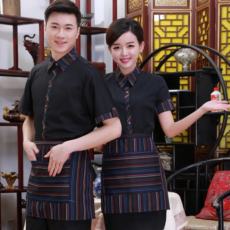 Novel Dingheng Hotel Work Clothes Short Sleeve Waiter Clothing Summer Restaurant Employee Uniform