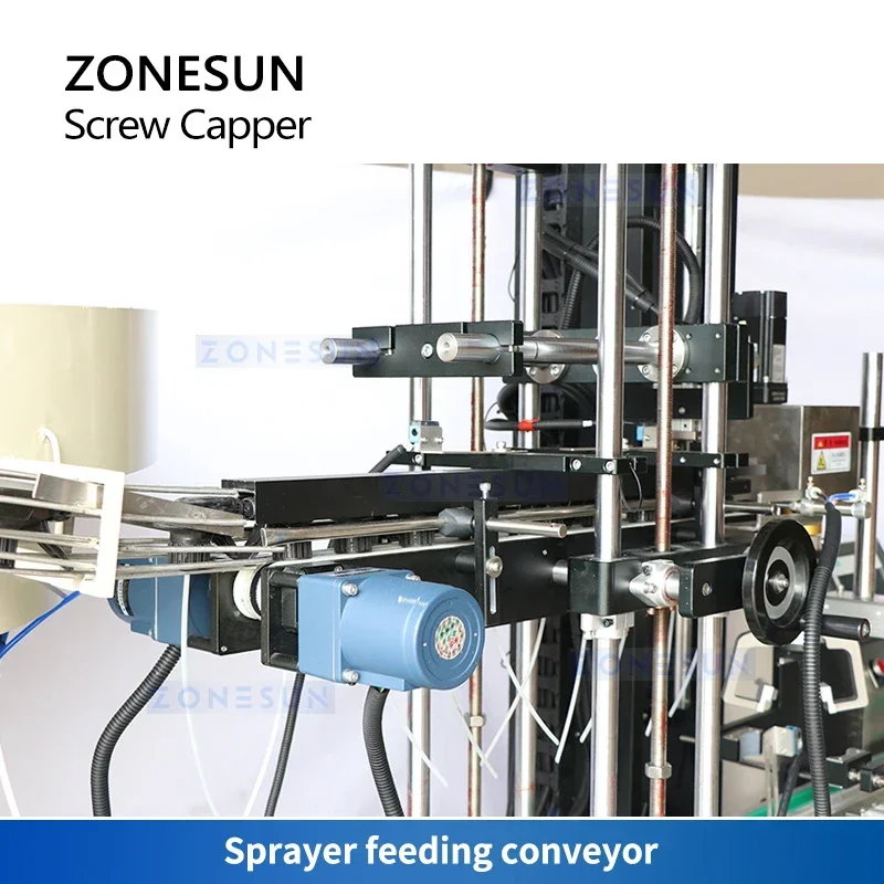 ZONESUN التلقائي الزناد رؤساء البخاخ زجاجة السد Machibe مع غطاء المغذية كابر غطاء آلة الختم ZS-XG445