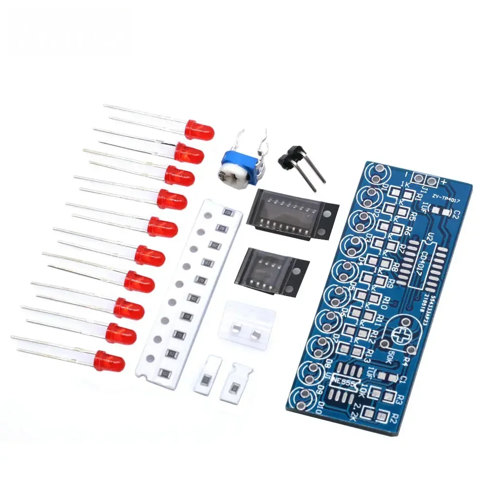 NE555/CD4017 LED Chaser Module Kit with Adjustable Oscillator & Clock Signal for Flowing Light Effects (DIY Electronic Project)