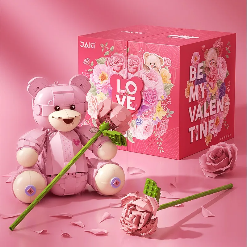 Creative Cute Doll Ornaments Little Pink Bear Building Blocks Creative Bear Model Sets Construction Bricks Gifts For Kids
